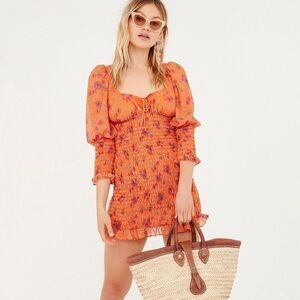 🍋 For Love and Lemons Peony Mini Dress in Tangerine